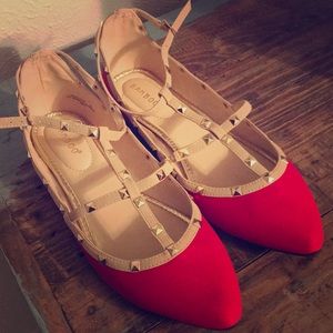 NWOT Bamboo Red Studded Flats 8.5